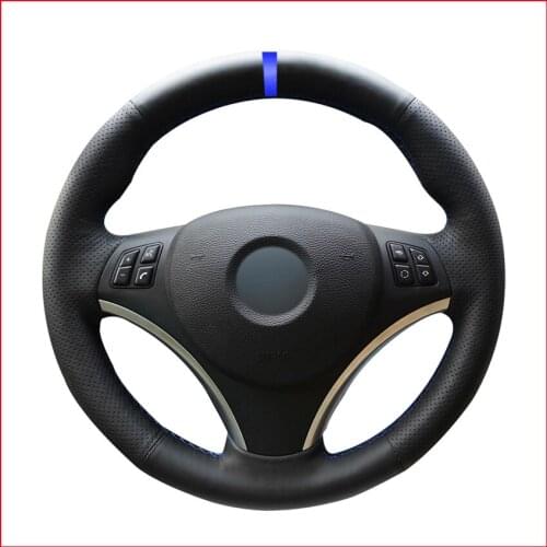Artificial Leather Blue Marker Steering Wheel Cover for BMW E90 E91 E92 E93 E87 E81 E82 E88 X1 E84