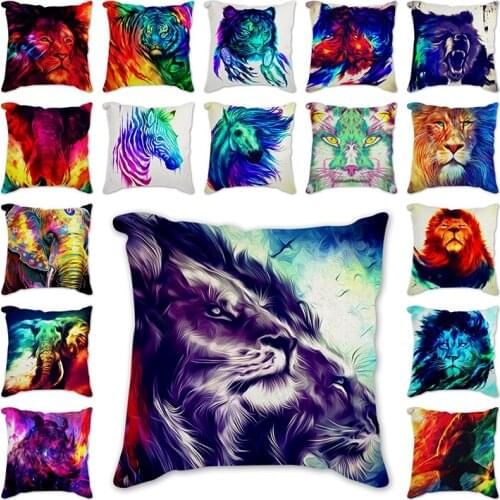 Colorful Pillowcase Cushion Covers Oil Painting Animal tiger lion elephant wolf zebra owl Printed Home Decor Linen Cotton Throw