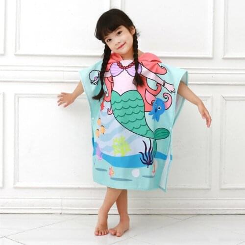 Child Bath Poncho Microfiber Fabric Poncho Boys Girls Summer Beach Poncho Robe Pool Swimming Towel Beach Towel with Hoodde