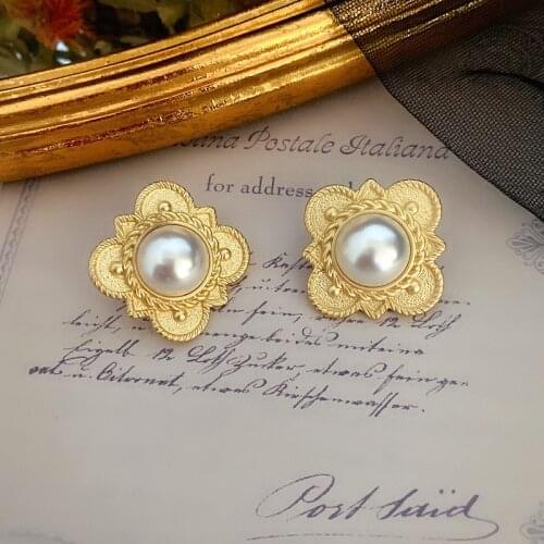 Geometry Alloy Earrings Stud Pearls Elegant Pretty Brincos Wedding Gift Bridal Jewelry For Women
