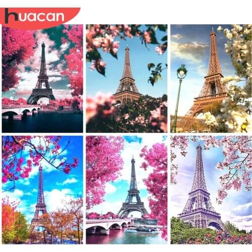Huacan Full Square Diamond Painting Landscapes Embroidery Pictures Of Rhinestones Cross Stitch Kit Diamond Mosaic Paris Craft