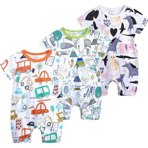Newborn Baby Jumpsuit 2021 New Summer Short Sleeved Roupa Baby Boutique Clothes Infant Baby Animal Rompers Climbing Pajamas