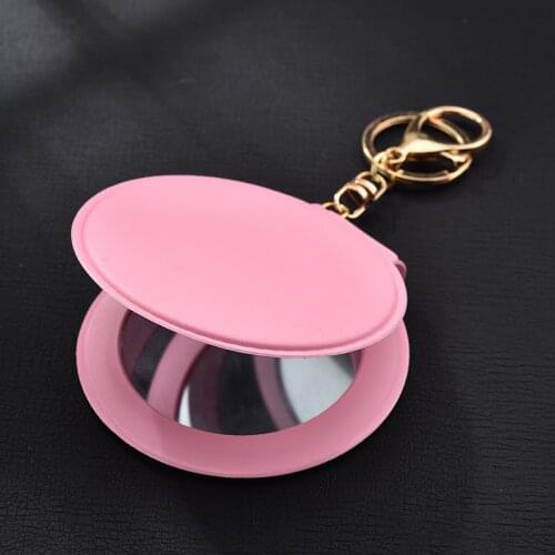Korean fashion makeup mirror pu small round mirror keychain double-sided folding mirror keychain simple PU makeup mirror pendant