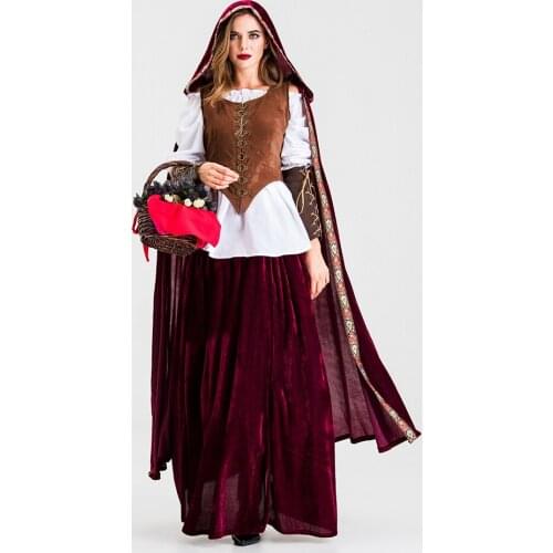 Classic Anime Little Red Riding Hood Wolf Grandma Costume Adult Women Halloween Stage Performance Fairy Tale Character Cosplay