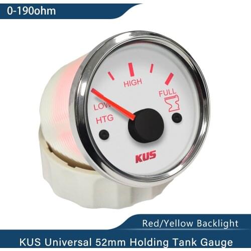 KUS 52mm 2" Holding Tank Level Gauge Meter Indicator 0-190ohm 12V/24V with Red Yellow Backlight