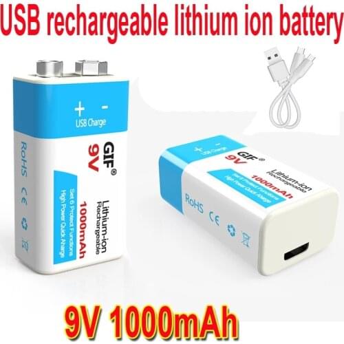 9V Li-ion battery USB cycle charging battery 9V 2000mAH is suitable for camera and other series of electronic products+USB line