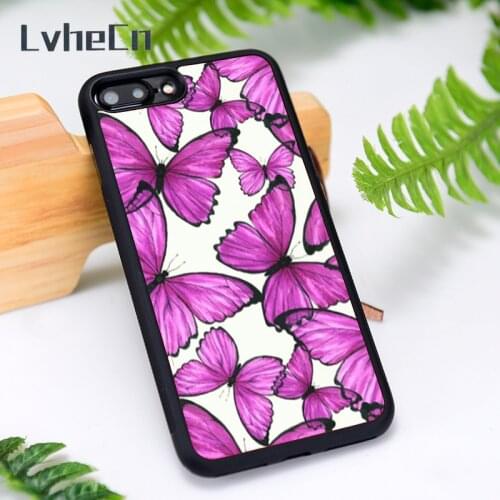 LvheCn Silicone Rubber Phone Case Cover for iPhone 6 6S 7 8 Plus X XS XR 11 12 Mini Pro Max Pink Butterfly Print