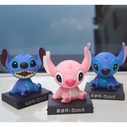 Disney Stitch Model Toys Cartoon Lilo and Stitch Phone holder Moving Head Doll Cute Interior Car Supplies Doll Toy Birthday Gift