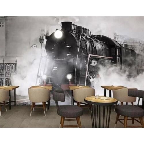 Wallpaper 3D retro nostalgic steam train cafe bar mural background wall home decor living room bedroom 3d wallpaper