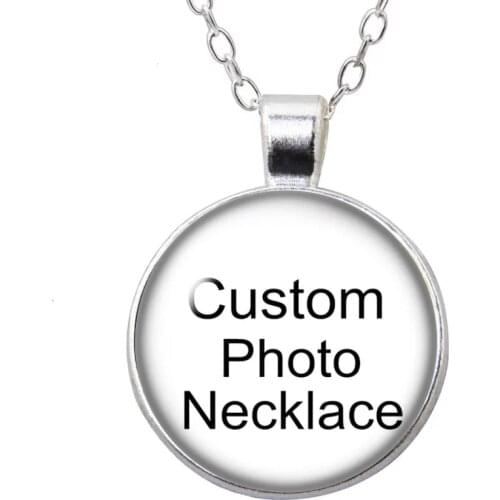 Personalized Custom Photo Glass Cabochon Bronze Crystal Pendant Necklace Steel Customized Photo Chain DIY Geometry Jewelry Gifts