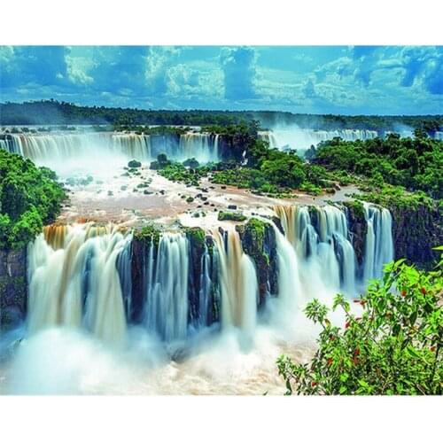 PhotoCustom Abstract Painting By Numbers For Adults Waterfall Scenery 60x75cm DIY Paint By Numbers On Canvas Frameless Home Deco