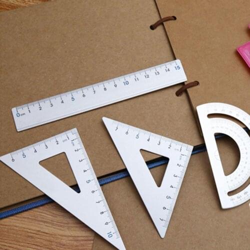 Drawing Utensils Metal Material Measuring Ruler Ruler Triangle Ruler Protractor Four-piece Student Office And School Supplies