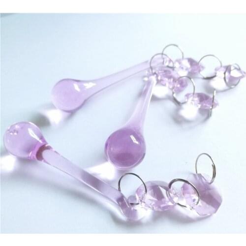 16*60mm Pink Chandelier Hanging Crystal Glass Lighting Raindrop with 14mm Beads Octagonal Home Decor Free Shipping
