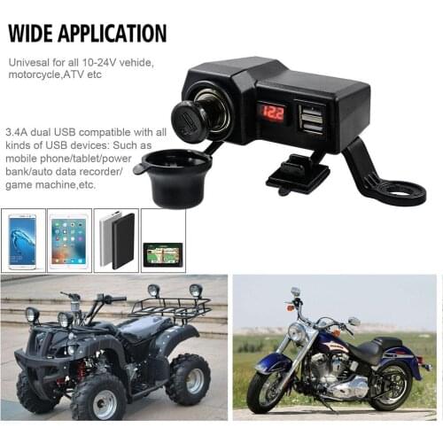 Handlebar Motorcycle Cigarette Lighter With USB Motorcycle Cigarette Lighter Adapter Black Motorcycle Cigarette Lighter