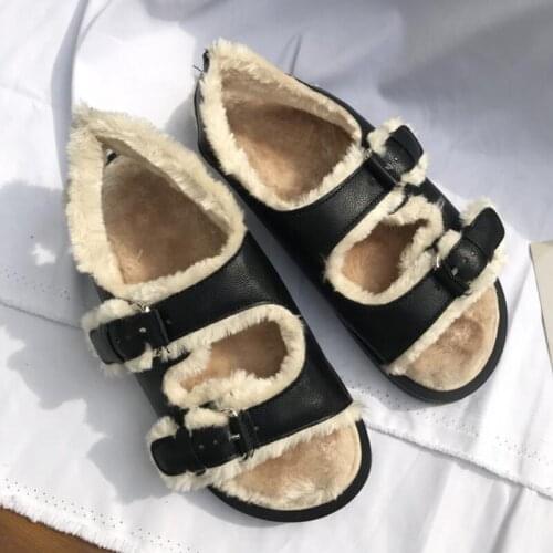 Luxury Flat Sandals Women Comfortable Sandalias Fur Roman Sandals Genuine Leather Summer Shoes Woman Open Toe Sapato Feminino