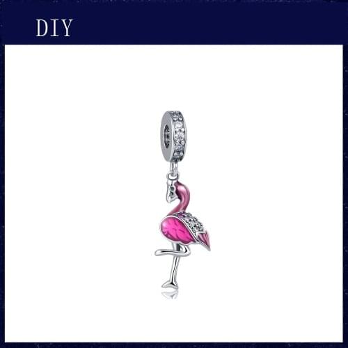 Silver Shiny Flamingo pendant fit Pandora Charm Silver 925 Bead Pendant Bangle with stylish DIY jewelry