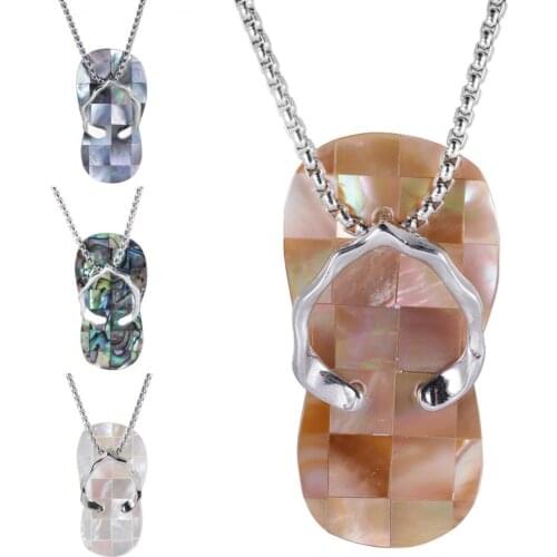 SUNYIK Sliver Color Natural Abalone Shell Slipper Pendant Flip-flops Shoes Fit Necklaces,Reiki Gem Stone Fashion Beach Jewelry