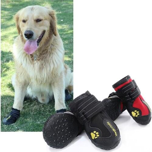 4pcs/set Pet Dog Shoes Reflective Waterproof Dog Boots Warm Snow Rain Pets Booties Anti-slip Socks Footwear For Medium Large Dog