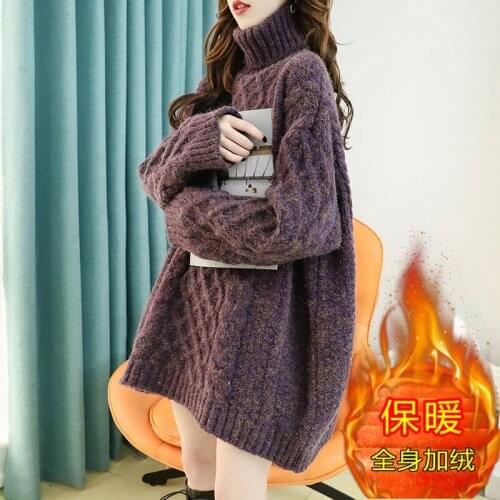 Women Sweater Autumn and Winter Thicked Warm Turtleneck Pullover Love Girl Coarse Line Loose Wool Knitted Sweater Femme W1803