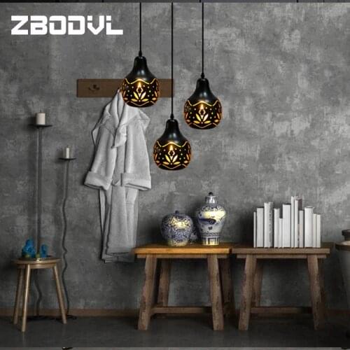 Vintage Iron Art Gourd Pendant Light Dining E27 Hollow Pendant Lamp Coffee Bar Hanging Lamps Nordic Iron Lampshade pendent light