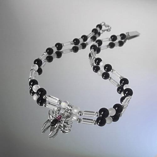 Chinese Style Spider Pendant Necklaces For Women Fashion Splice String Beaded Clavicle Chain Personality Cool Girl Jewelry Gift