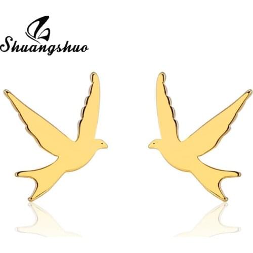 Shuangshuo Korean Fashion Cute Bird Swallow Stud Earrings for Women Earrings Animal Bird Stainless Steel Jewelry oorbellen
