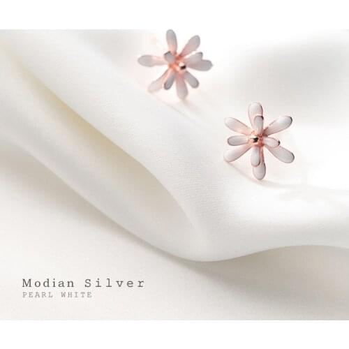 Modian New 925 Strling Sliver Enamel 3 Color Cute Flower Stud Earring for Women Fashion Plant Ear Studs Fine Jewelry Accessories