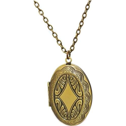 1PCS Retro Brass Oval Carved Pattern Openable Photo Lockets Phase Box Pendant Necklace Memorial Free Chain DS082306