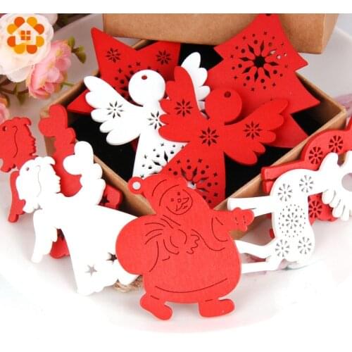 10PCS White&Red Creative Santa Claus Wooden Pendants Ornaments For Christmas Party Xmas Tree Ornaments Kids Gifts Decorations