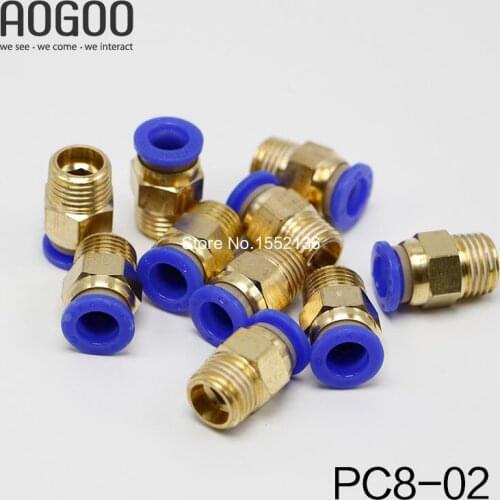 10Pcs/lot PC8-02 Tube 8mm Thread Straight Through 1/4" Pneumatic Pipe Fitting Tube Connector