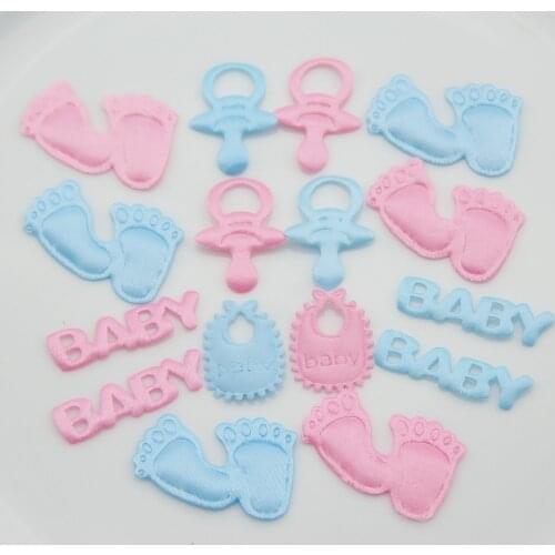 100Pcs Baby Shower Pink Blue Fabric Bibs Pacifiers Feeder Confetti Birthday Sprinkles For Boy/Girl Party Decorations Supplies