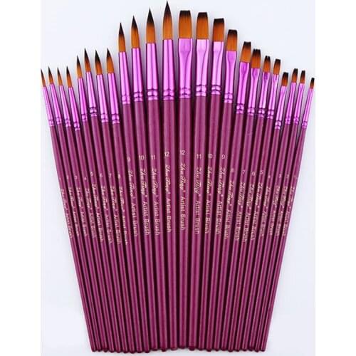 12/24Pcs Artist Different Size Fine Nylon Hair Paint Brush Set for Watercolor Acrylic Oil Painting Brushes Drawing Art Supplies