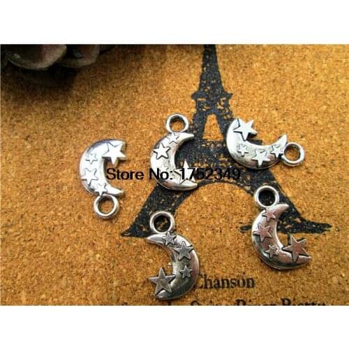 15pcs-Moon and Star Charms Antique Tibetan silver Tone Moon and Star Pendants/Charms 20x11mm