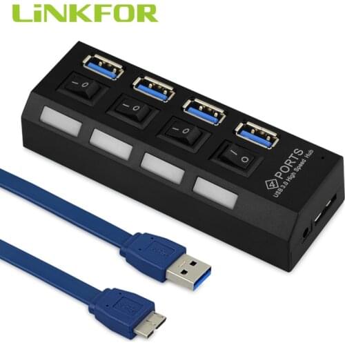 LiNKFOR USB 3.0 4 Port Hub High Super SpeedAdater Cable With Switch For Laptop PC Mac Charging Bus Fit Win 8.1 Win 8 10 MAC