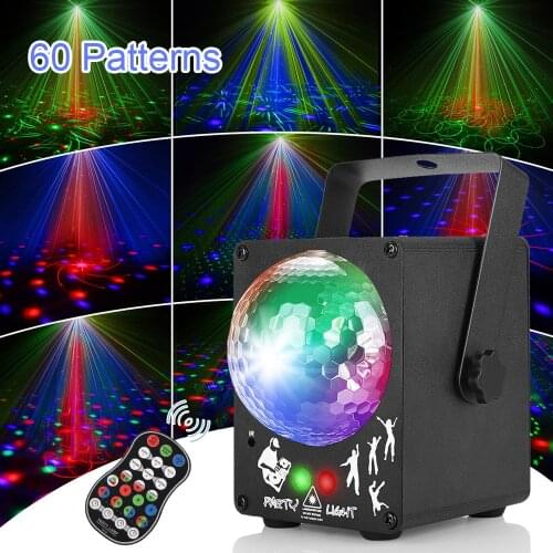 60 Patterns RGB LED Disco Light Music Activated Laser Projector Christmas Lighting Effect For Home Party Wedding DJ Stage Light