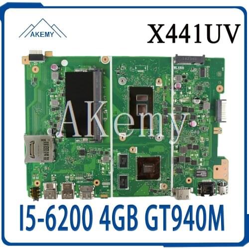 Akemy For Asus X441U F441U A441U X441UR X441UV Laotop Mainboard X441UV Motherboard with I5-6200 CPU 4GB RAM GT940M/2G