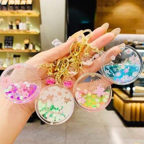 Acrylic Sakura Floating Liquid Keychain Bag Pendant Cute Pendant Fashion Girls Gifts