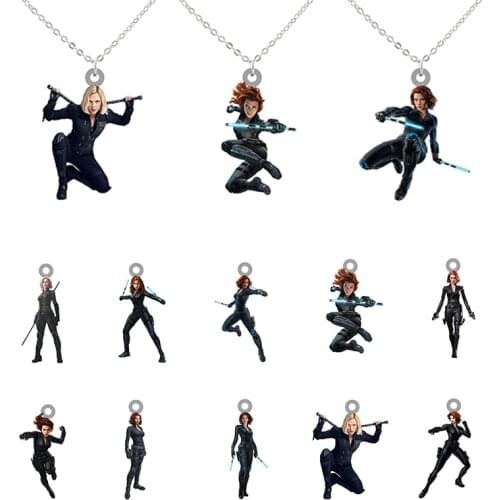 Disney Black Widow Figure Marvel Avenges Anime Resin Pendant Chain Necklace Epoxy Resin for Girls Women Jewelry Hot Sale XDS485