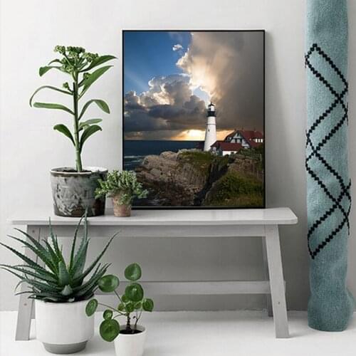 DIY painting by numbers seaside lighthouse creative adult hand-painted living room decorative painting