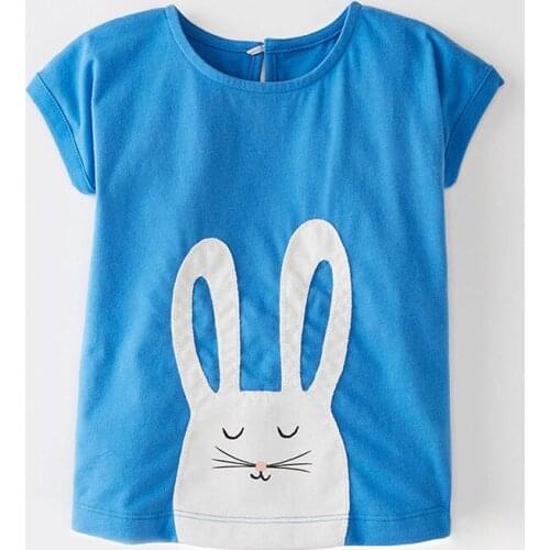 Little Maven New Summer Kids Tee Short O-neck Blue Long-eared Rabbit Applique Knitted Cotton Quality Girls Casual 1-6yrs Tshirts