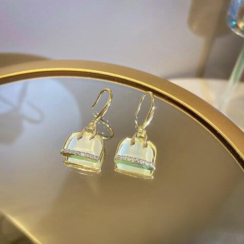 Exquisite Micro Zircon Opal Bag Drop Earrings for Women Creative Hook Earring Korean Fashion 2021 New Trendy Aesthetic Jewelry
