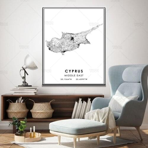 Map print poster canvas poster canvasWorld CYPRUSMap Black White MapPoster Picture Art