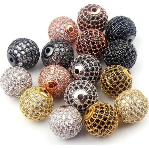 Fashion Metal Brass Micro Pave Crystal CZ Round Space Beads for Jewelry DIY Bracelet Making 3pcs/lot