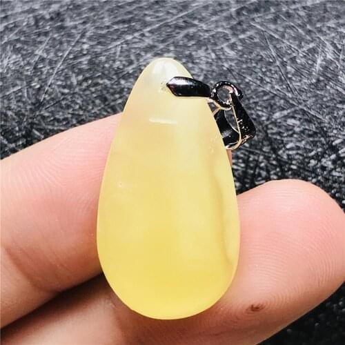 Top Natural Yellow Amber Pendant Jewelry For Woman Man Crystal 26x14x6mm Beads Silver Water Drop Stone Necklace Pendant AAAAA