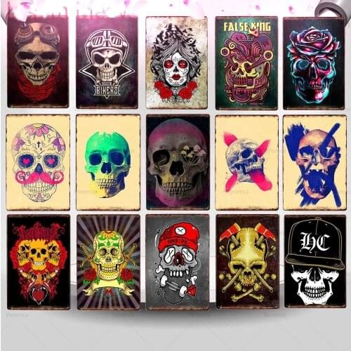Skull Metal Tin Sign Poster Mexican Style Vintage Tattoo Parlors Shop Iron Painting Party Home Bar Wall Art Decor Plaque