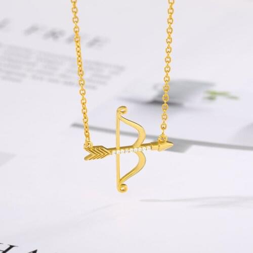 Lovely Vintage Bow and Arrow Zircon Pendant Necklace Crystal Zircon Choker Gold Clavicle Chain Female Jewelry Collares Bijoux