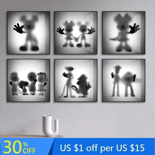 The Shadow Is Like Smoke Disney Cartoon Canvas Painting Poster Black and White Minnie Room Decor Mural Cuadros Decor Wall Art
