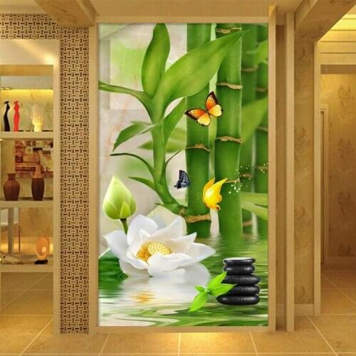 Chinese Style Bamboo Flowers Nature Mural Wallpaper Living Room Hotel Entrance Backdrop Wall Painting Classic Mural Wallpaper 3D