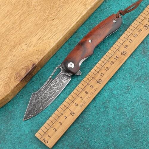 VG10 Folding Blade Knives, Damascus with Ball Bearing, for Hunting, Military, Tactical, Outdoor Survival, Edc Wood Pocket Knives