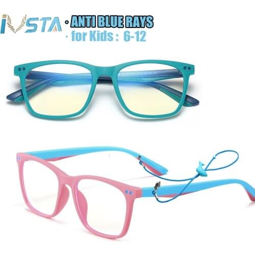 IVSTA anti Blue Light Glasses Computer for Kids Myopia Spectacle Frames Online School Student with Strap Boys Girls Children